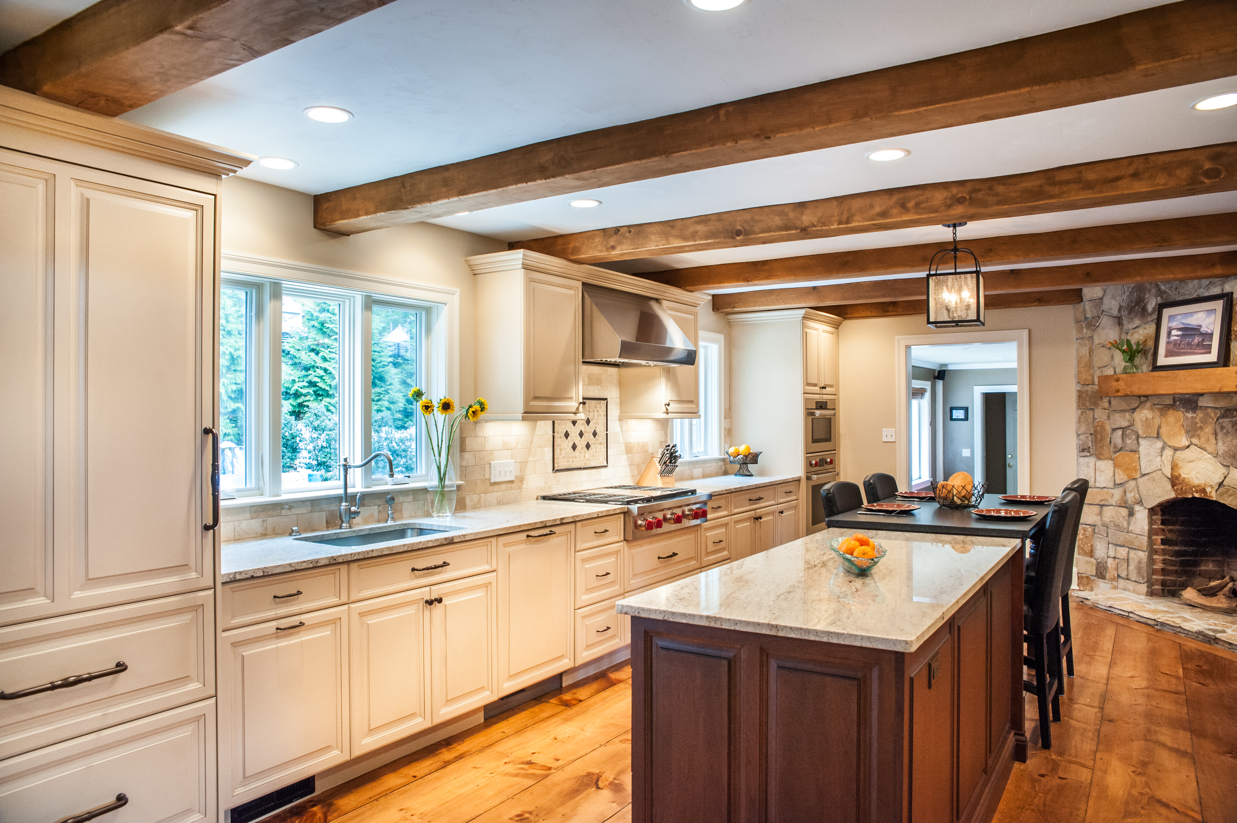 white kitchen with wood accents